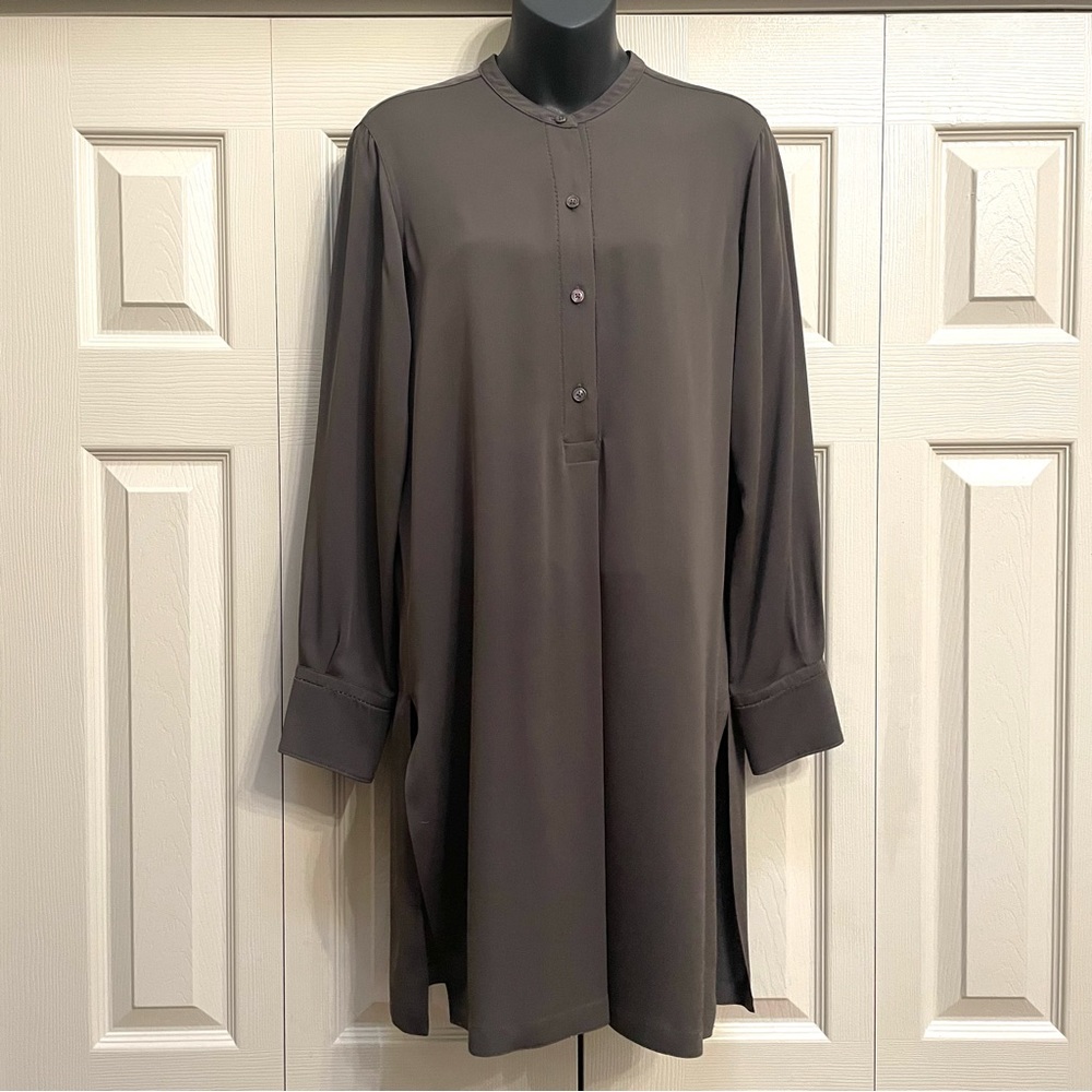 Helmut Lang Womens 100% Silk Long Sleeve Tunic/Mini Shirt Dress Chocolate M